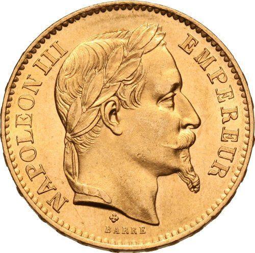 Аверс монеты - 20 франков 1867 года BB "Тип 1861-1870" Страсбург - цена золотой монеты - Франция, Наполеон III