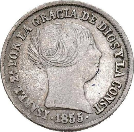 Anverso 2 reales 1855 Estrellas de siete puntas - valor de la moneda de plata - España, Isabel II