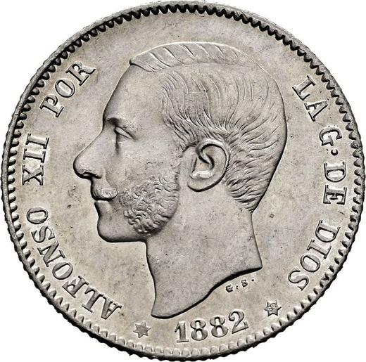 Аверс монеты - 1 песета 1882 года MSM - цена серебряной монеты - Испания, Альфонсо XII