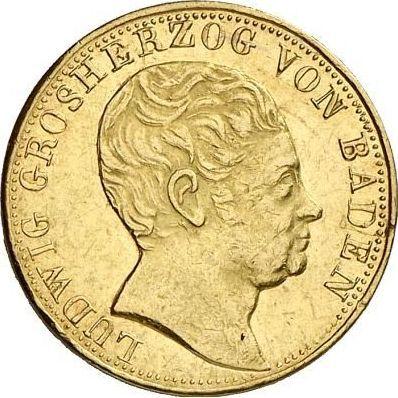 Аверс монеты - 5 гульденов 1822 года - цена золотой монеты - Баден, Людвиг I
