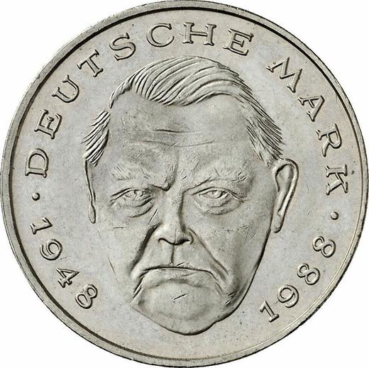Аверс монеты - 2 марки 1990 года F "Людвиг Эрхард" - цена  монеты - Германия, ФРГ