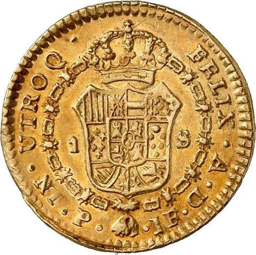 Reverso 1 escudo 1800 P JF - valor de la moneda de oro - Colombia, Carlos IV
