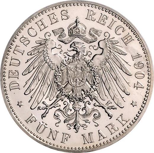 Reverso 5 marcos 1904 A "Prusia" - valor de la moneda de plata - Alemania, Imperio alemán