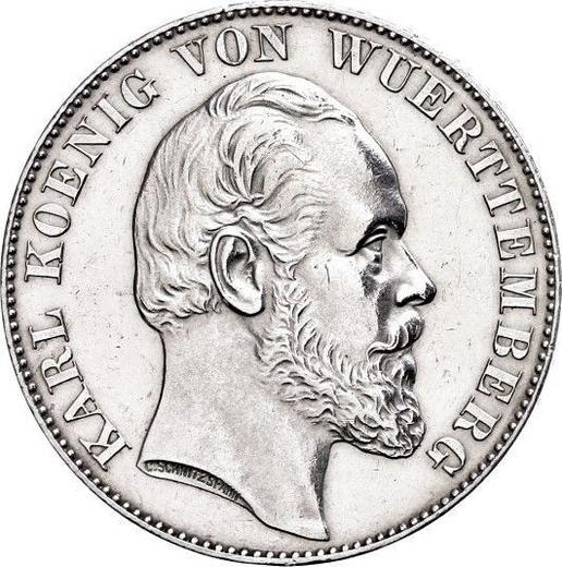 Аверс монеты - Талер 1865 года - цена серебряной монеты - Вюртемберг, Карл I