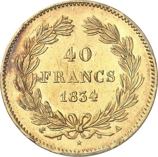 Reverse 40 Francs 1834 A "Type 1831-1839" Paris - France, Louis Philippe I