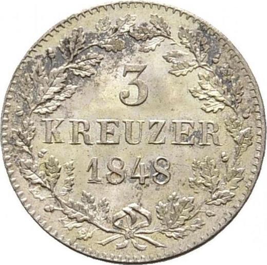Reverso 3 kreuzers 1848 - valor de la moneda de plata - Wurtemberg, Guillermo I