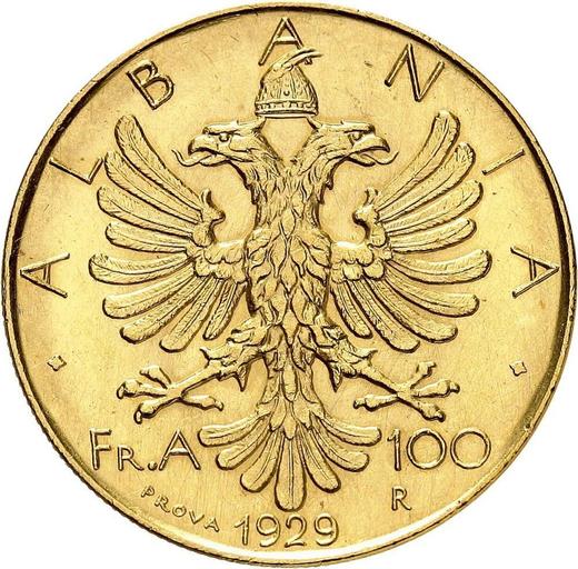 Реверс монеты - Пробные 100 франга ари 1929 года R PROVA - цена золотой монеты - Албания, Ахмет Зогу