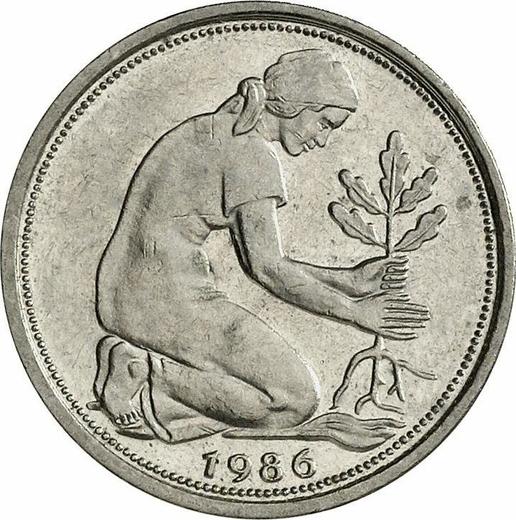 Реверс монеты - 50 пфеннигов 1986 года F - цена  монеты - Германия, ФРГ
