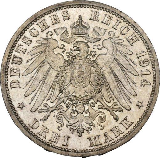 Реверс монеты - 3 марки 1914 года A "Ангальт" Серебряная свадьба - цена серебряной монеты - Германия, Германская Империя