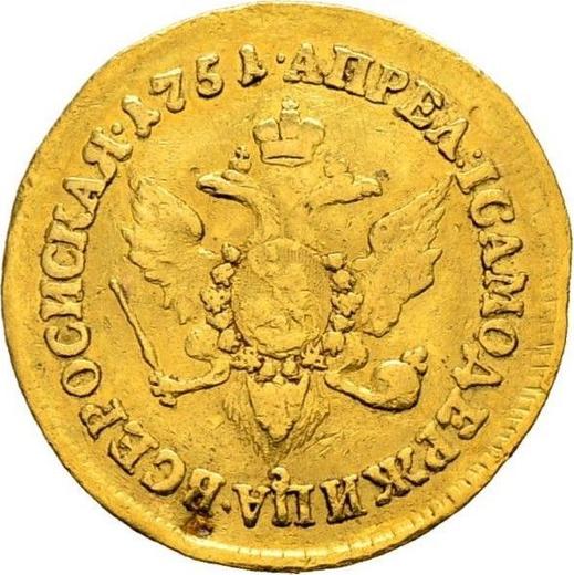 Reverso Chervonetz doble 1751 "Águila en el reverso" "АПРЕЛ:" - valor de la moneda de oro - Rusia, Isabel I