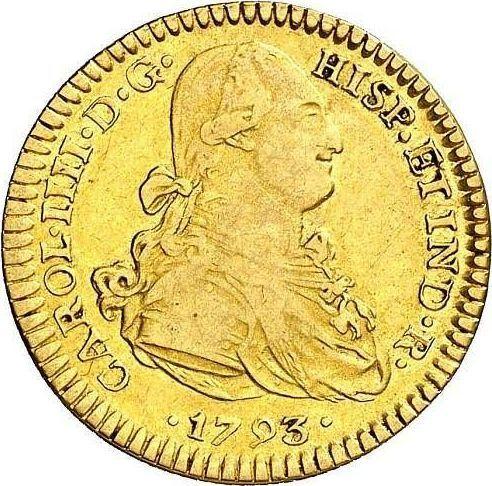 Аверс монеты - 2 эскудо 1793 года Mo FM - цена золотой монеты - Мексика, Карл IV