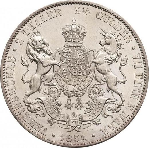 Reverso 2 táleros 1854 B - valor de la moneda de plata - Hannover, Jorge V