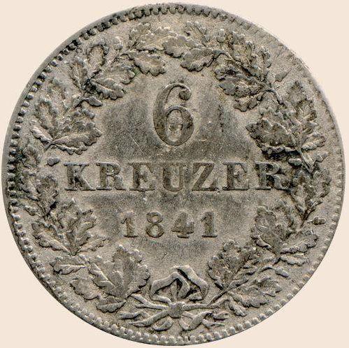 Реверс монеты - 6 крейцеров 1841 года - цена серебряной монеты - Бавария, Людвиг I