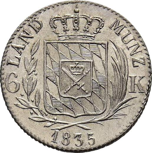 Rewers monety - 6 krajcarów 1835 - cena srebrnej monety - Bawaria, Ludwik I