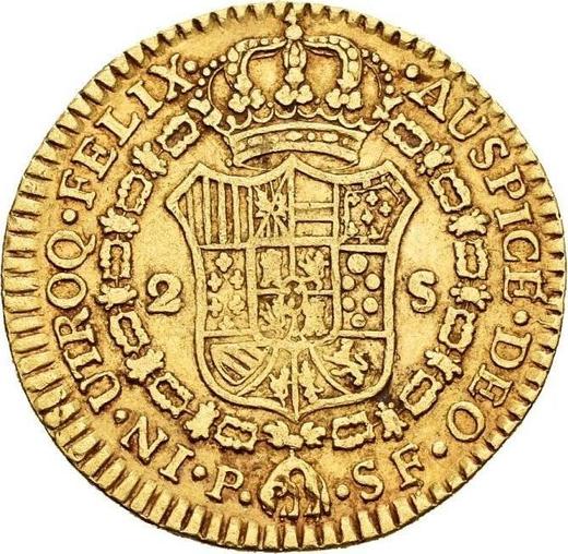 Rewers monety - 2 escudo 1781 P SF - cena złotej monety - Kolumbia, Karol III