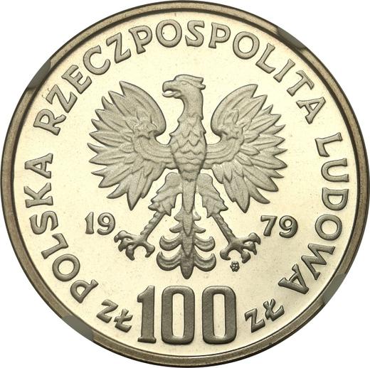 Аверс монеты - Пробные 100 злотых 1979 года MW "Генрик Венявский" Серебро - цена серебряной монеты - Польша, Народная Республика