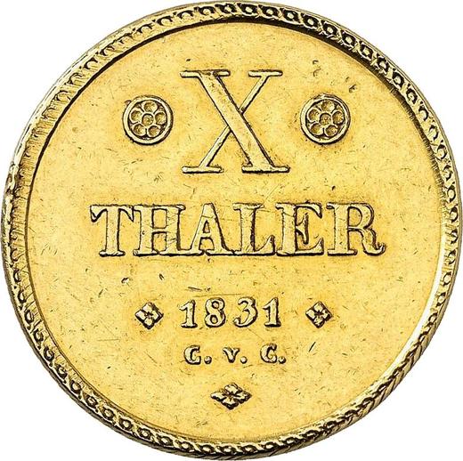 Реверс монеты - 10 талеров 1831 года CvC - цена золотой монеты - Брауншвейг-Вольфенбюттель, Вильгельм