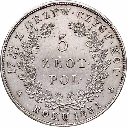 Reverso 5 eslotis 1831 KG "Levantamiento de Noviembre" Sin la barra en 211 / 625 - valor de la moneda de plata - Polonia, Zarato de Polonia