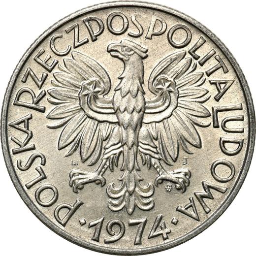 Anverso 5 eslotis 1974 MW WJ JG "Pescador" - valor de la moneda  - Polonia, República Popular