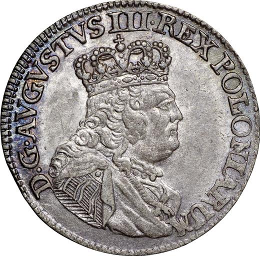 Аверс монеты - Трояк (3 гроша) 1754 года EC "Коронный" - цена серебряной монеты - Польша, Август III