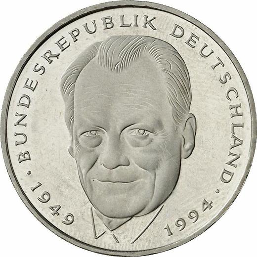 Obverse 2 Mark 1997 J "Willy Brandt" -  Coin Value - Germany, FRG