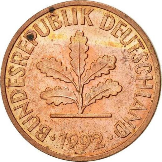 Reverso 2 Pfennige 1992 D - valor de la moneda  - Alemania, RFA