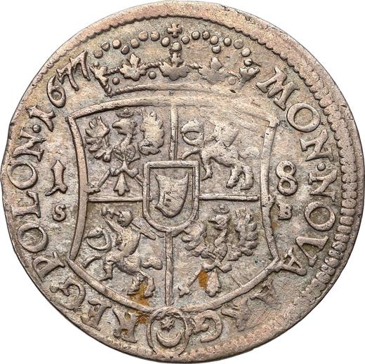 Rewers monety - Ort (18 groszy) 1677 SB "Tarcza wklęsła" - cena srebrnej monety - Polska, Jan III Sobieski