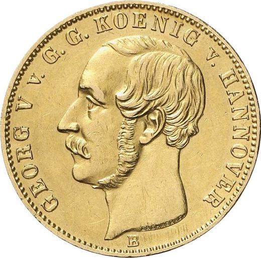 Anverso 10 táleros 1854 B - valor de la moneda de oro - Hannover, Jorge V