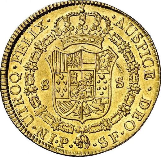 Реверс монеты - 8 эскудо 1789 года P SF - цена золотой монеты - Колумбия, Карл IV
