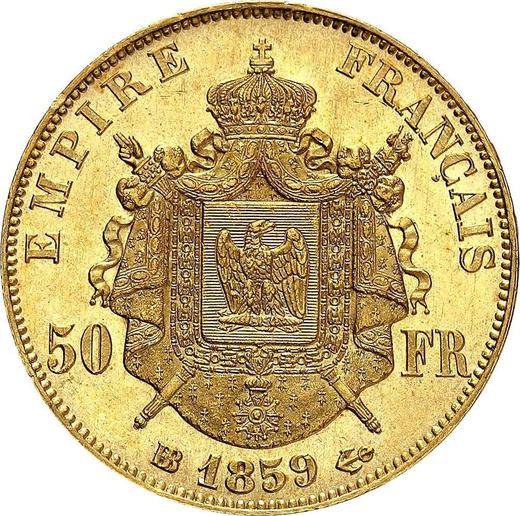 Reverso 50 francos 1859 BB "Tipo 1855-1860" Estrasburgo - valor de la moneda de oro - Francia, Napoleón III Bonaparte