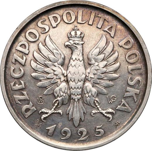 Avers Probe 5 Zlotych 1925 ⤔ "100 Perlen Umrandung" Silber Zeichen "SW WG" - Silbermünze Wert - Polen, II Republik Polen