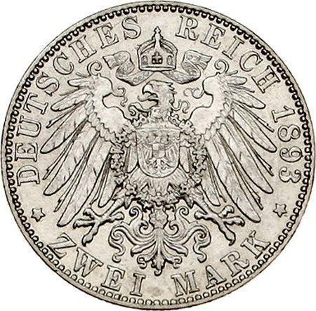 Реверс монеты - 2 марки 1893 года J "Гамбург" - цена серебряной монеты - Германия, Германская Империя