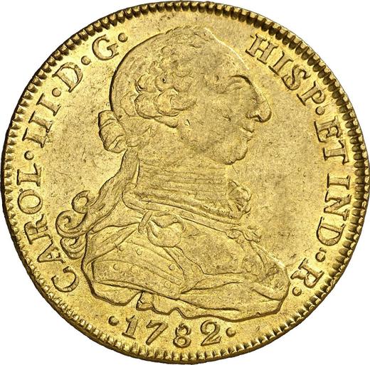 Awers monety - 8 escudo 1782 NR JJ - cena złotej monety - Kolumbia, Karol III