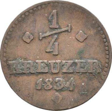 Реверс монеты - 1/4 крейцера 1834 года - цена  монеты - Гессен-Кассель, Вильгельм II