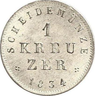 Rewers monety - 1 krajcar 1834 - cena srebrnej monety - Hesja-Darmstadt, Ludwik II