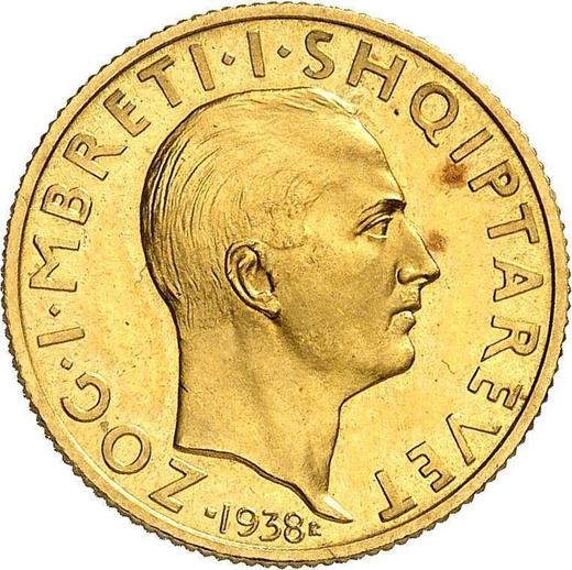 Аверс монеты - 20 франга ари 1938 года R "Царствование" - цена золотой монеты - Албания, Ахмет Зогу