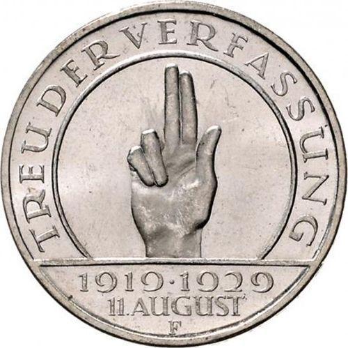 Reverse 3 Reichsmark 1929 F "Constitution" - Germany, Weimar Republic