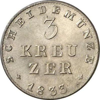 Реверс монеты - 3 крейцера 1833 года - цена серебряной монеты - Гессен-Дармштадт, Людвиг II