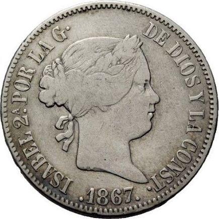 Аверс монеты - 50 сентаво 1867 года - цена серебряной монеты - Филиппины, Изабелла II