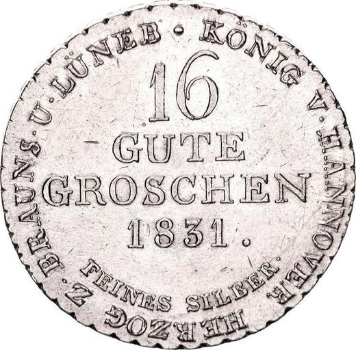 Реверс монеты - 16 грошей 1831 года - цена серебряной монеты - Ганновер, Вильгельм IV