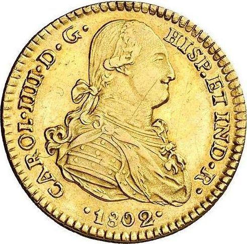 Awers monety - 2 escudo 1802 Mo FT - cena złotej monety - Meksyk, Karol IV
