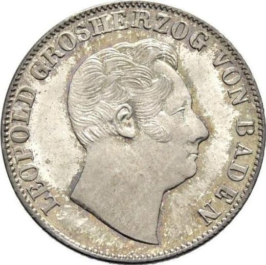Аверс монеты - 1/2 гульдена 1852 года - цена серебряной монеты - Баден, Леопольд