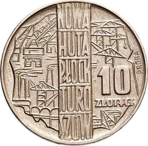 Reverso Pruebas 10 eslotis 1964 "Nueva acería. Płock, Turoszow" Cuproníquel - valor de la moneda  - Polonia, República Popular