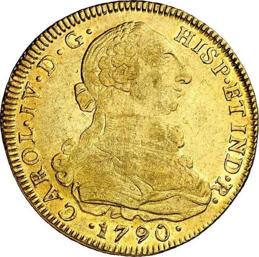 Аверс монеты - 8 эскудо 1790 года NR JJ - цена золотой монеты - Колумбия, Карл IV