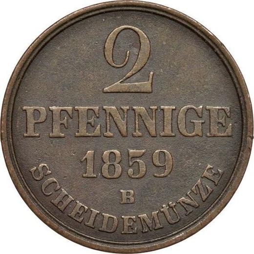 Реверс монеты - 2 пфеннига 1859 года B - цена  монеты - Ганновер, Георг V