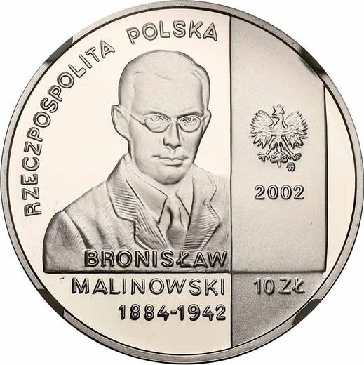 Reverso 10 eslotis 2002 MW ET "Bronisław Malinowski" - valor de la moneda de plata - Polonia, República moderna