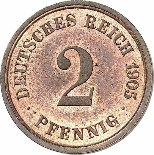 Аверс монеты - 2 пфеннига 1905 года F "Тип 1904-1916" - цена  монеты - Германия, Германская Империя