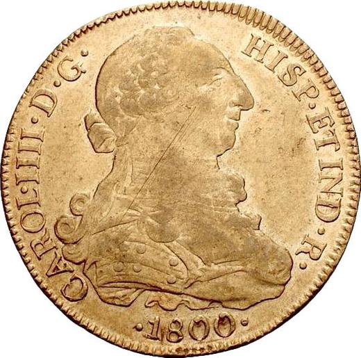Awers monety - 8 escudo 1800 So DA - cena złotej monety - Chile, Karol IV