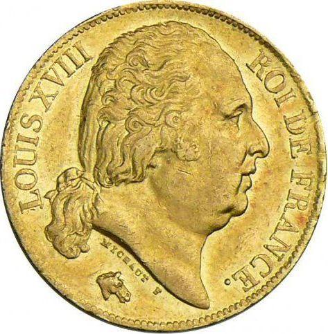 Аверс монеты - 20 франков 1819 года W "Тип 1816-1824" Лилль - цена золотой монеты - Франция, Людовик XVIII