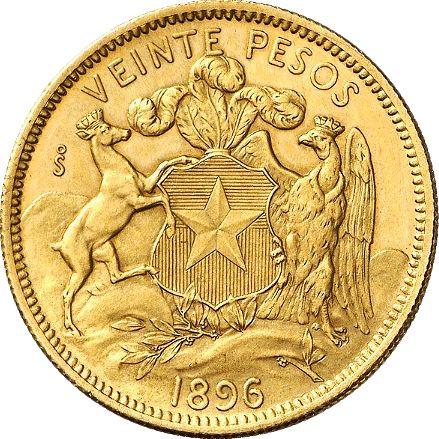 Reverso 20 Pesos 1896 So - valor de la moneda de oro - Chile, República